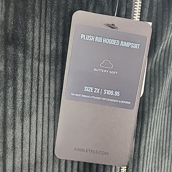 NEW Fabletics Plush Rib Hooded Black Zip One Piece Wide Leg Jumpsuit Size XXL - Picture 3 of 8